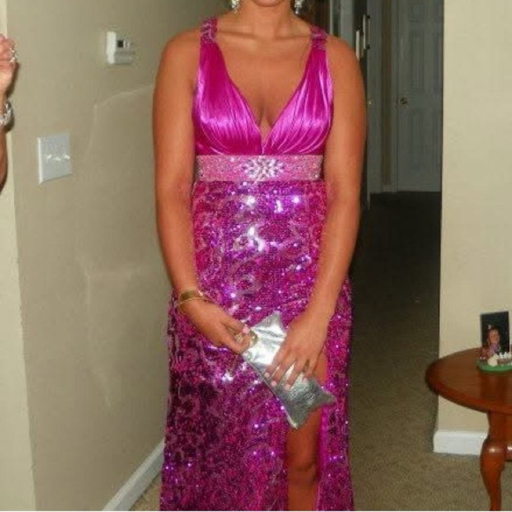 Pink Sequin Halter Dress - Picture 3 of 5
